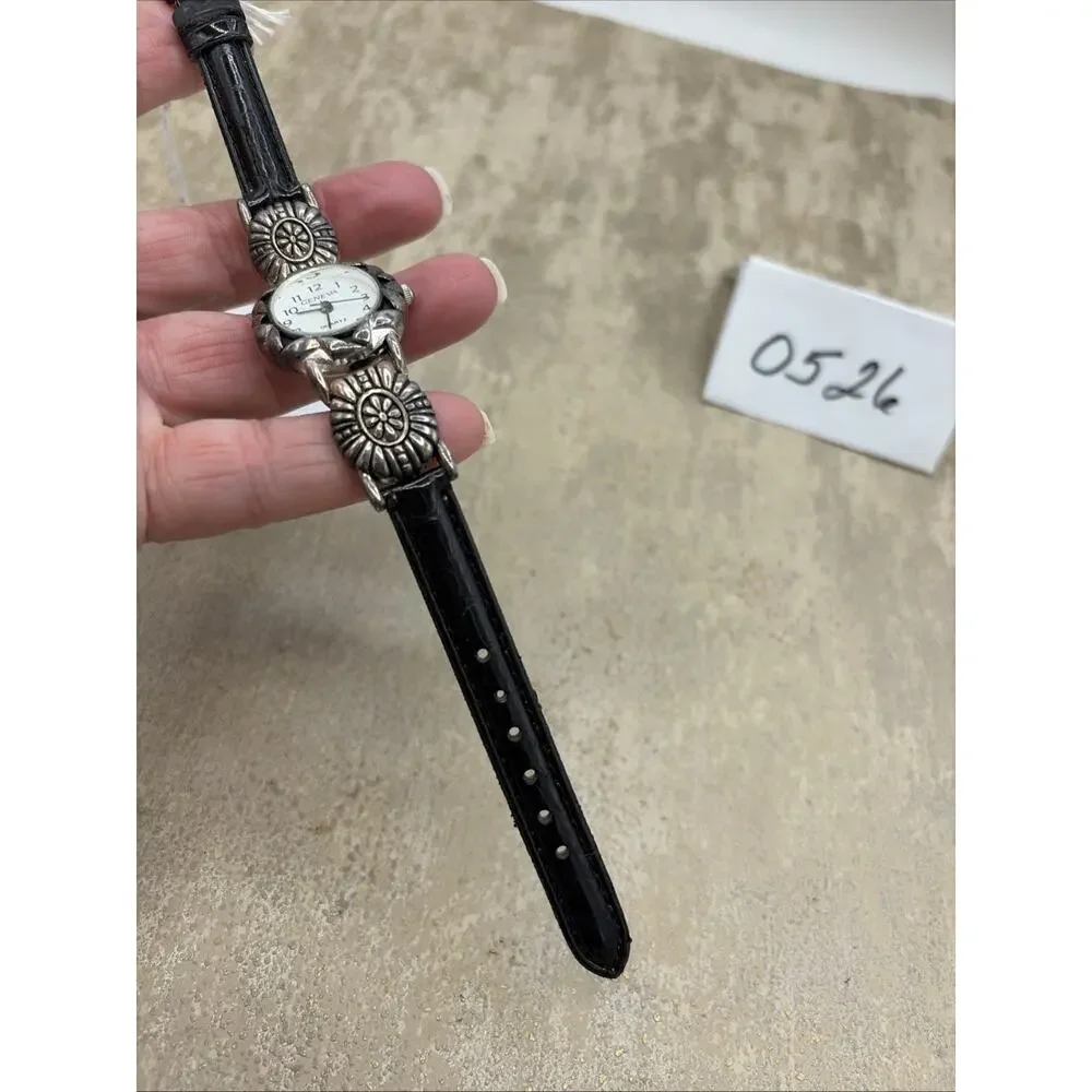 Vintage Design Geneva Southwestern Floral Women’s Watch W/Black Strap 8.5” Works